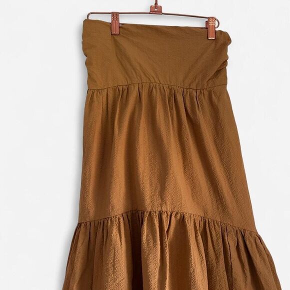Maeve Anthro Golden Hour Strapless Tiered Midi Dress  Boho Cottagecore Ruffle S - Picture 5 of 8